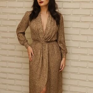 Vintage Albert Capraro Silk‎ Leopard Print Dress 70s 80s Hong Kong Size 10 M